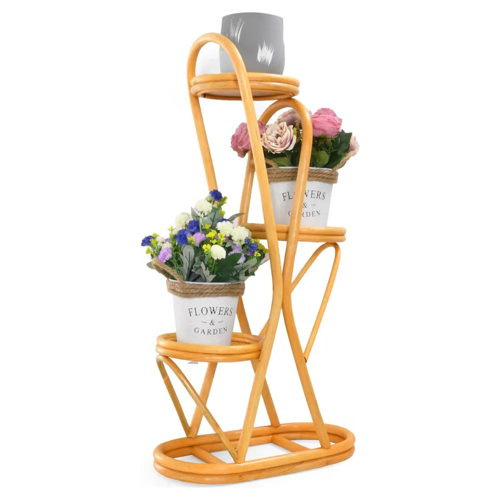 High-quality natural rattan material rattan plant shelf 3-tier plant stand, indoor, outdoor wholesale made in Vietnam