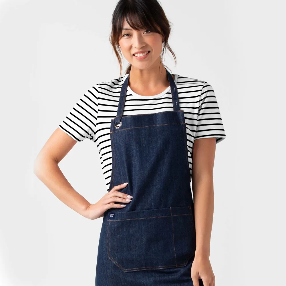 Heavyweight 100% Cotton Denim Adjustable Neck Strap Bartender Apron For Sale With Custom Logo In Low MOQ
