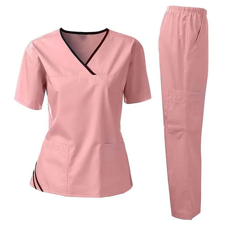 Solid Nursing Tops Winter Women Medical Scrubs Short Sleeve V-neck Scrubs Uniforms Beauty Spa Clinical Health Care Uniform