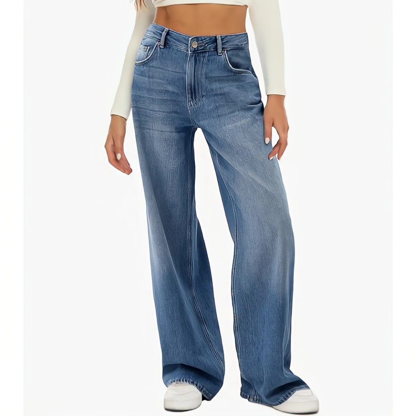 2024 Streetwear Wide Leg Cargo Pants Baggy Denim Jeans for Women Loose Straight Style Casual Solid Pattern for Spring Autumn