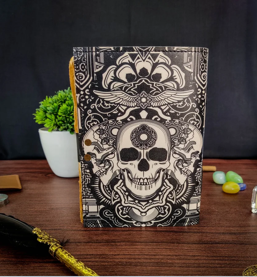 Handmade A5 Leather Hardcover Journal Indian Exporter Planner Notebook with Star Moon Spell Book and Shadows Lock Clasp Gift