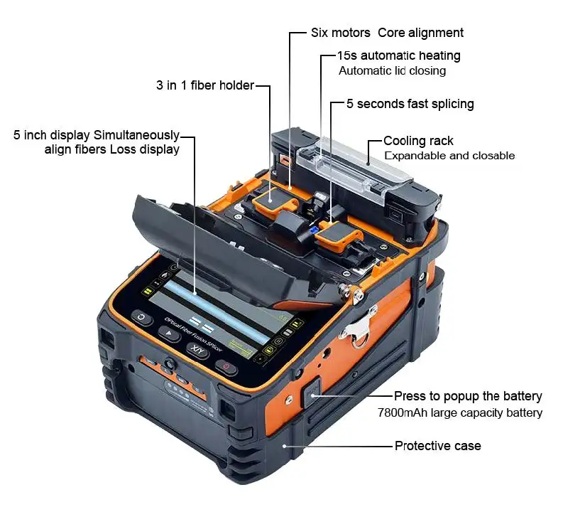 SOC AI9 Signal Fire Fusion Splicer Fiber Welder Splicing On Connector 6 Motors Fiber Optic Equipment Visual Fault Locator OPM