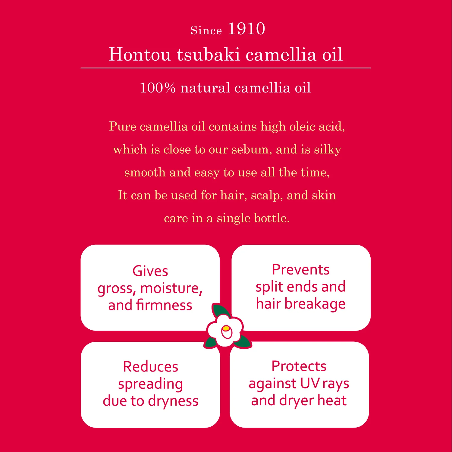 100% Natural Honto-tsubaki Pure Camellia Hair and Scalp Oil Women for Face Body and Hair