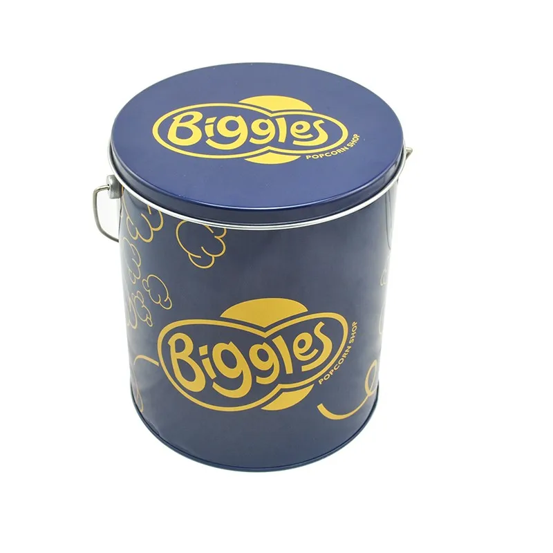 Customized Printing Round metal buckets Cookies Can box packaging for Food bucket popcorn tin
