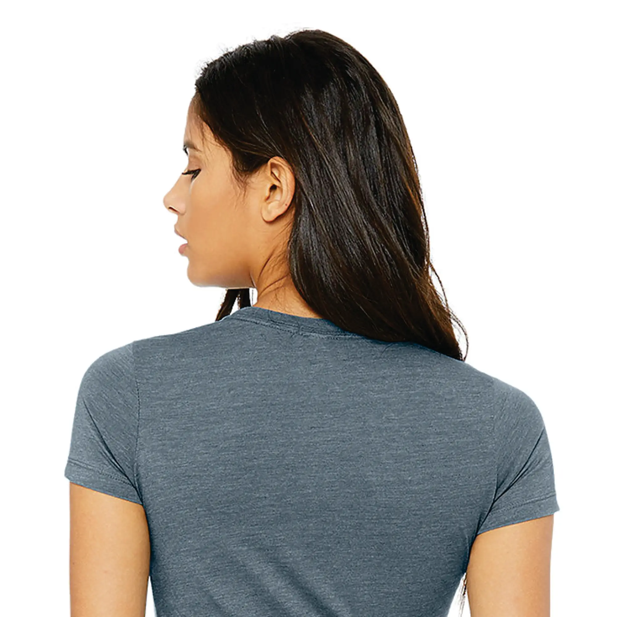 Shoulder Taping Longer Body Length 100% Airlume Combed and Ring Spun Cotton 32 Single 4.2 oz Heather Slate Womens Slim Fit T-Shi