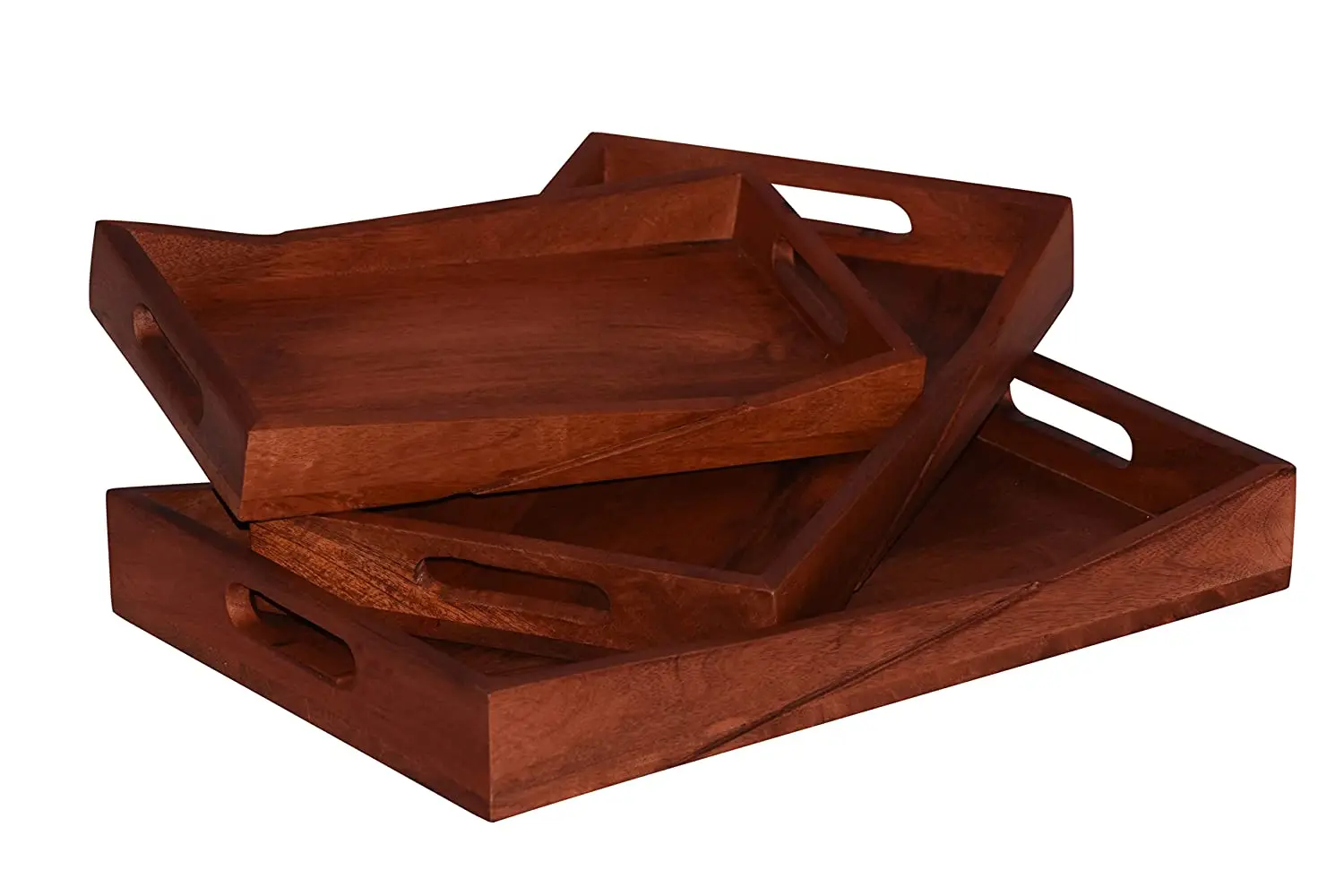 Hot selling Wooden Serving Tray Set of 3 | Modern Designed Wooden Tray for Home and Kitchen Use | Size- 16 x 11 x 2