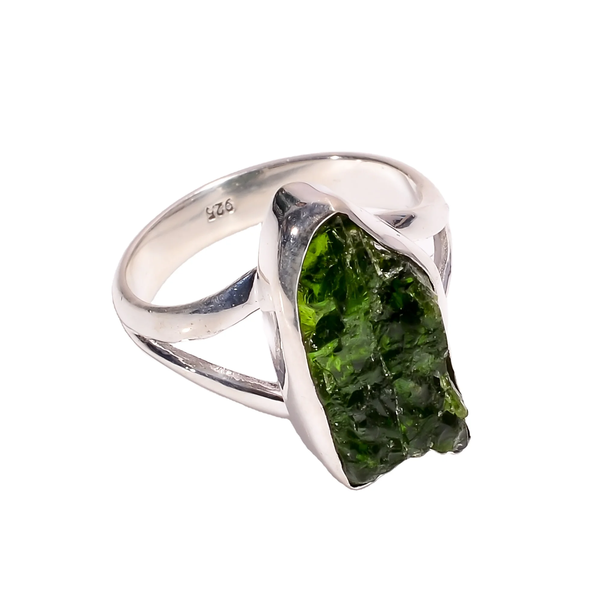 Raw Green Garnet Stone 925 Sterling Silver Ring For Women
