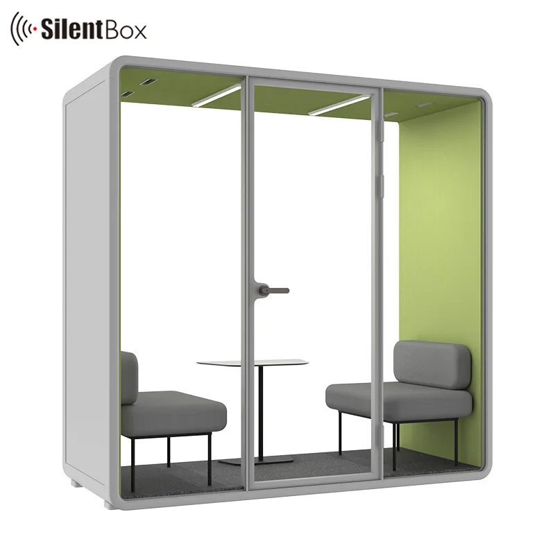 Office pods model SL-2 person booth multiple interior colors available acoustic cabin for office division