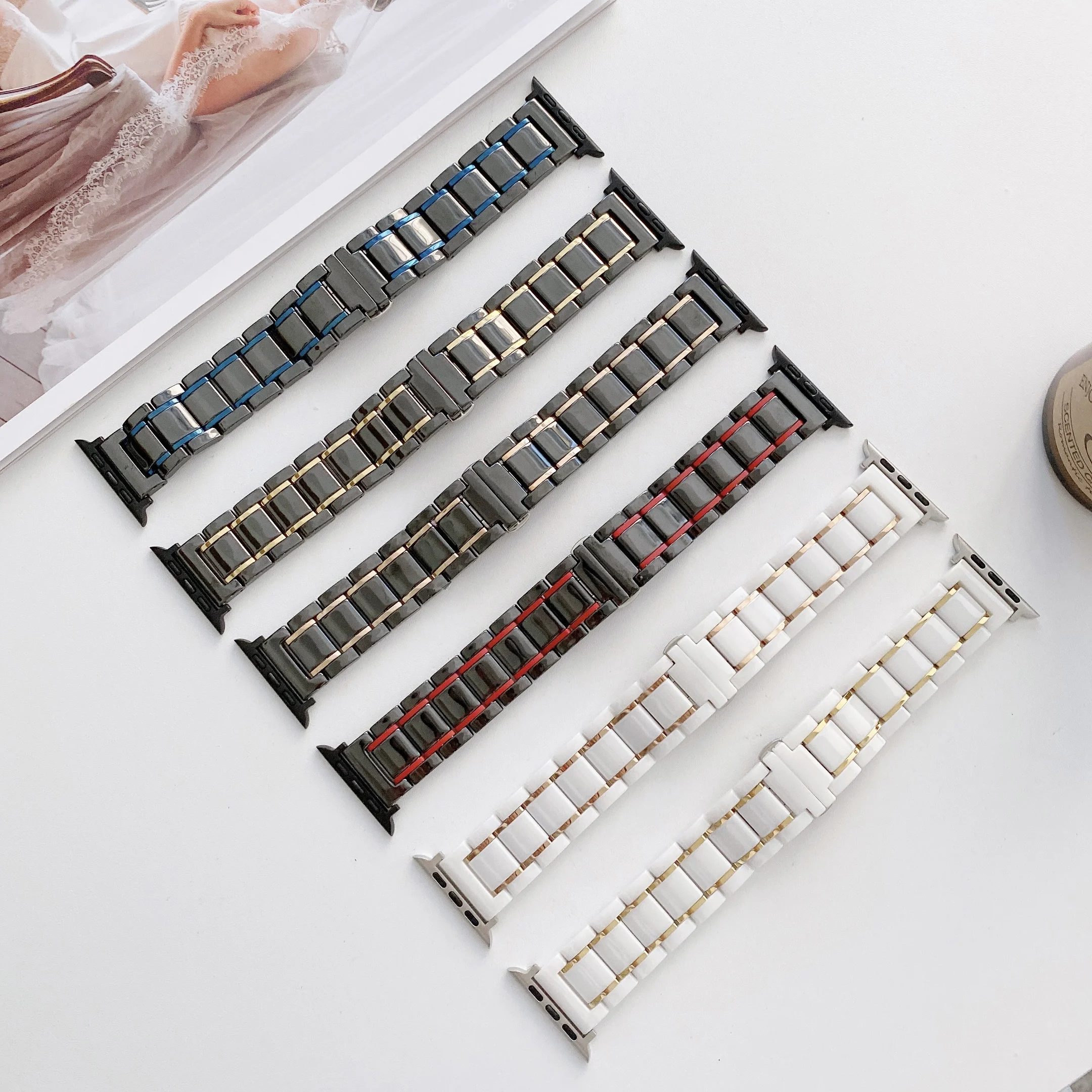 Luxurious Smooth Band for Apple Watch 6 5 44mm 40mm Iwatch 7 SE 41mm 45mm Ceramic Stainless Steel Strap Bracelet Wristband Belt