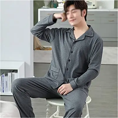 Мужская Пижама для сна с длинными рукавами тканая хлопковая пуговица вьетнамский производитель высокое качество и