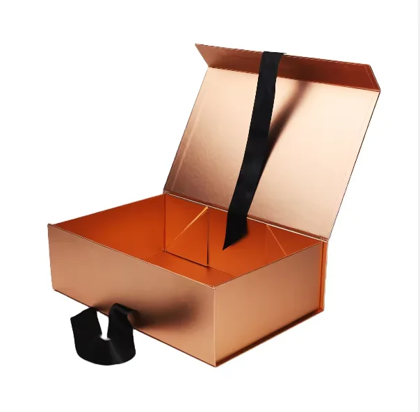 Customizable Rigid Foldable Magnetic Gift Packaging Box with Gold Foil Stamping Embossing Closure Lid