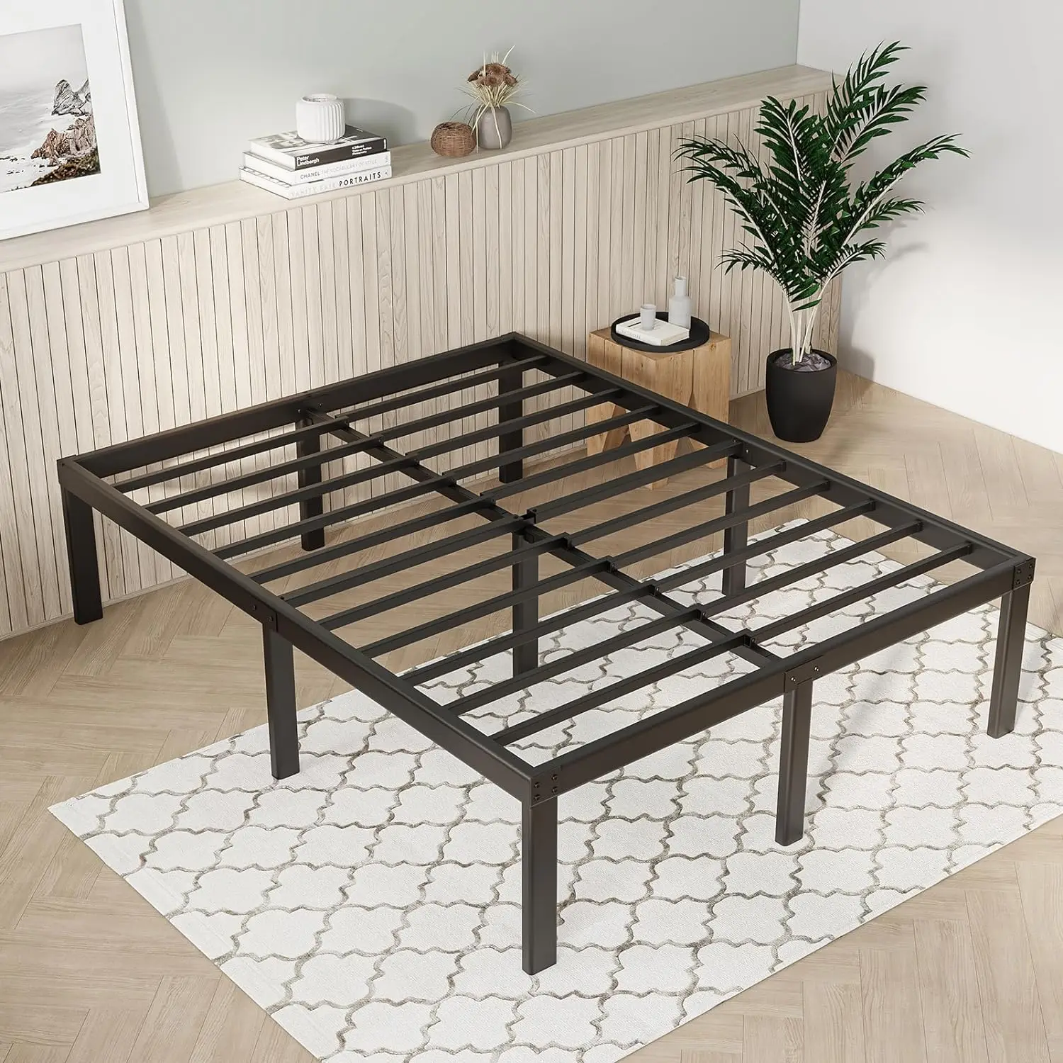 TRIHO THF-1552 American Standard  Folded 14 Inch Full Metal Bed Frame Platform 2000 lbs Loading Capacity Bed Frame