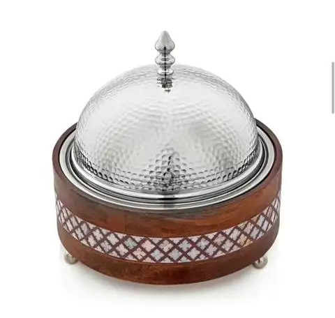 2024 Latest Arrival Insulated Metal And Wood Casserole With MOP Design Hot Pot For Arab Middle East Serving Use Food Warmer
