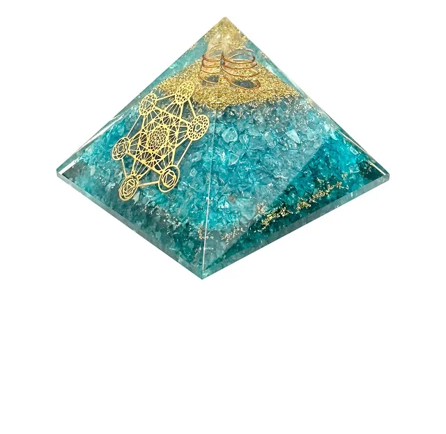Amazing hot Sale Aquamarine Metatron  Orgone Pyramid  Orgonite Pyramid Energy Healing Crystals and Stones Emf Protection Pyramid