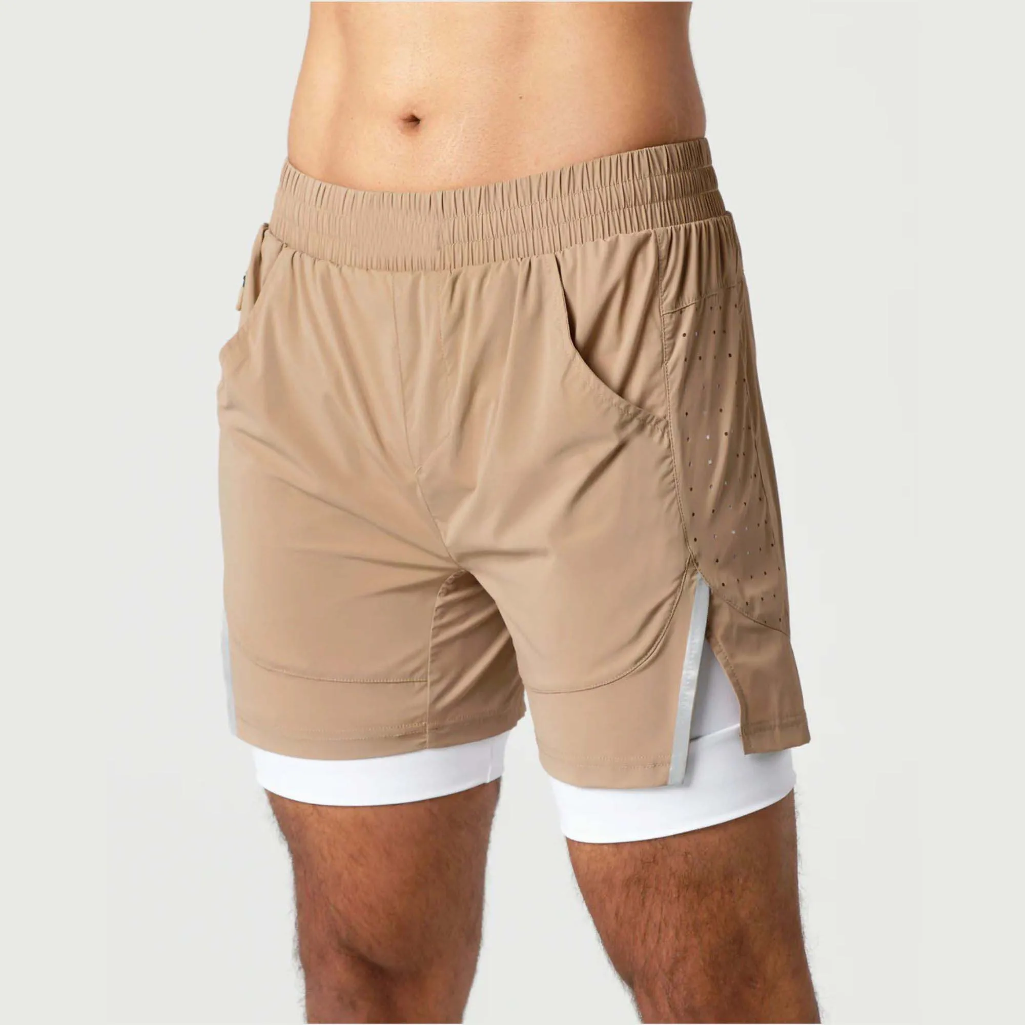 Smoother and Softer 80% Nylon 20% Elastane Chai Mens Compression Lined Woven Training Short with Front Slip Pockets