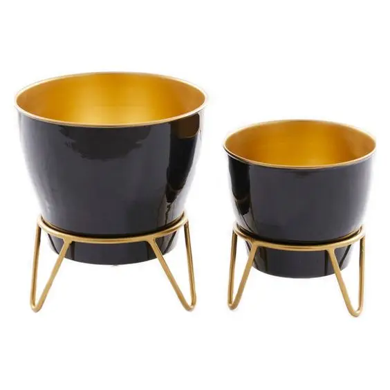 Indoor Home Garden Set With Stand Metal Unique European Flower Pot Set Hand Painted Custom Quality Bedroom Planter With Logo