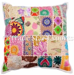 Bohemian Pillow Cover Traditional Beaded Khambadia Cushion Cover Patch Work Beautiful Mirror Work Best Home decor Pillow Cover