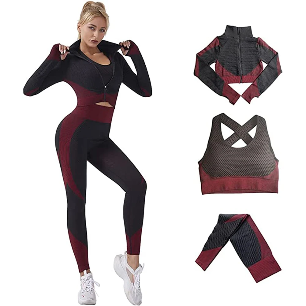 Wholesale 5 piece sports bra and leggings seamless fitness sets custom activewear sportswear ribbed legging set for women