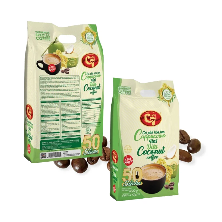 Arabica Instant Coffee Good Price Cappuccino Customized Label Using With Hot Water Coconut Coffee Flavor Vietnam Manufacturer