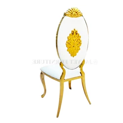 Оптовая продажа, роскошные золотые овальные металлические банкетные стулья для столовой, Штабелируемые Свадебные