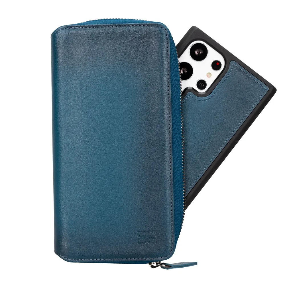 Genuine Leather Handmade Pouch Magnetic Detachable Phone Case for Samsung Galaxy S23 Series Rfid Wireless Charging Compatible