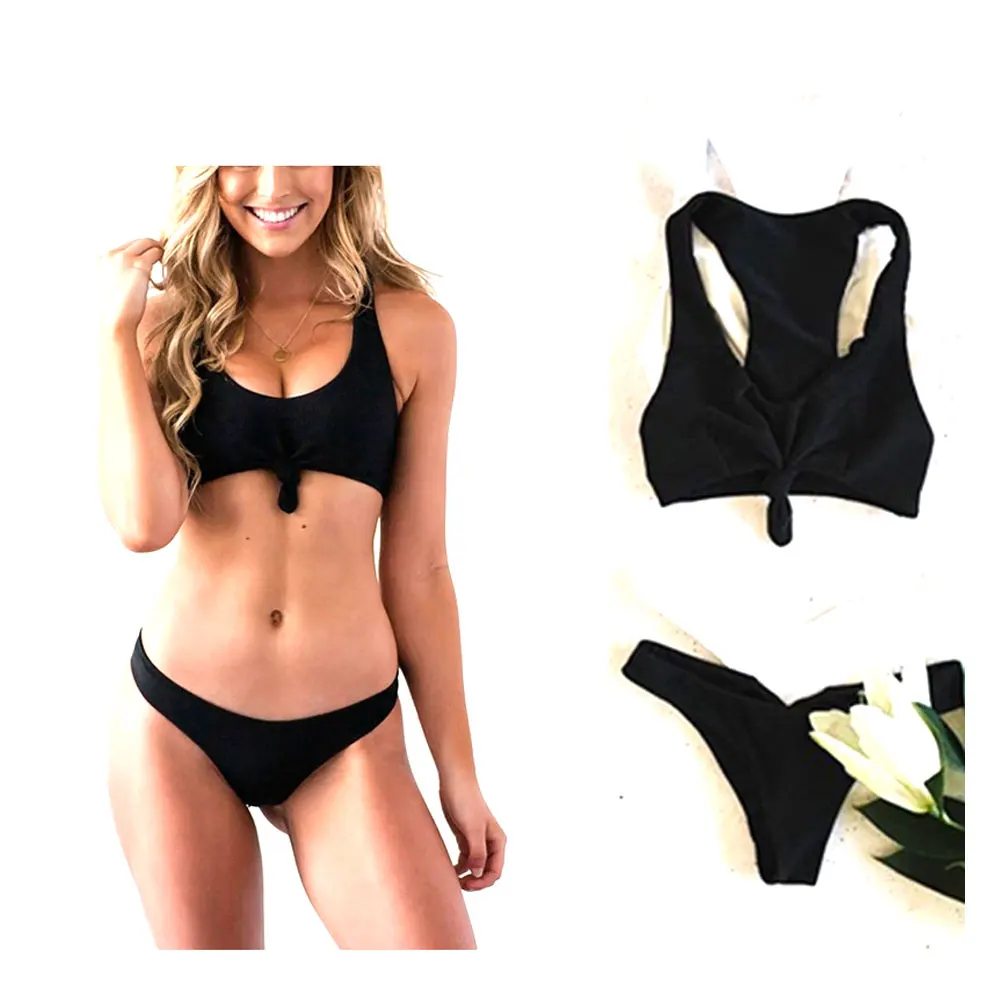 Wholesale Custom Swimwear Private Label Ladies Woman Two Pieces Fashion Solid Bikini Nylon Polyester women bikini