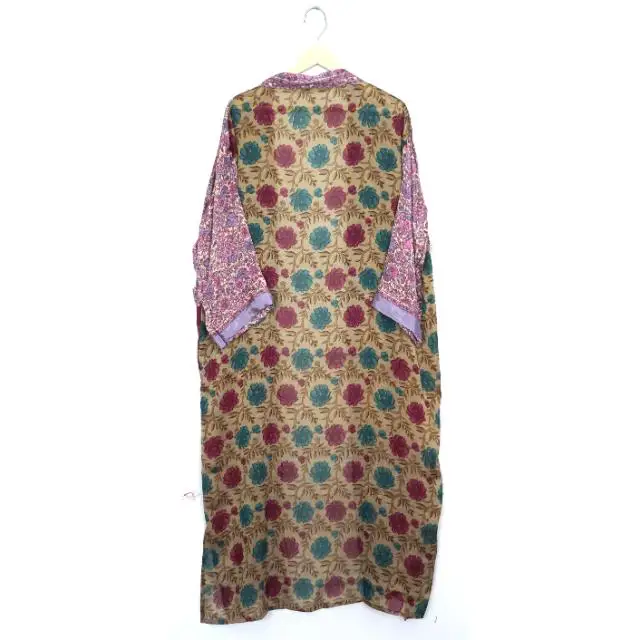 Indian Vintage Silk Recycled Saree Kimono Robe Women Light Weigh Wrap Dress House Wear Coat Indian Vintage Silk Dressing Gown
