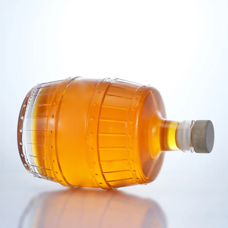 1000 ml barrel shape clear glass bottle with cork cap for vodka tequila rum gin whiskey