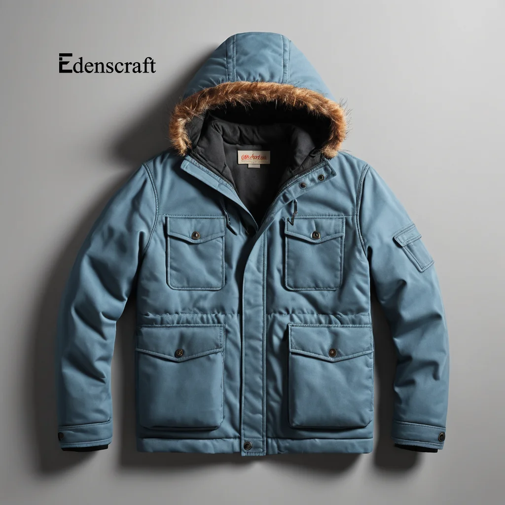 Insulated Fur Hooded Canvas Winter Parka Mens Heavyweight Durable Jacket for Cold Weather Outdoor Comfort