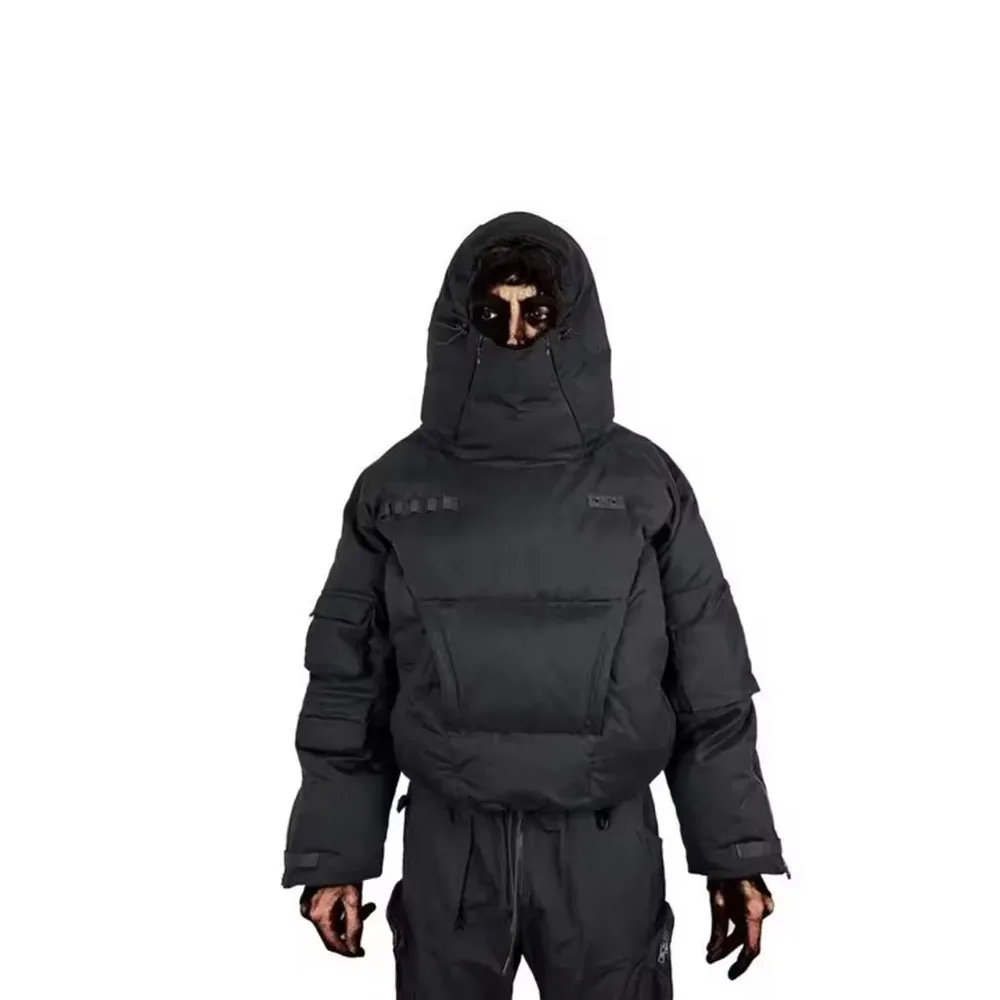 Latest High Quality Face Masked Multiple Pockets Black Lightweight Custom Logo Bubble Winter Goose Down Coat Puffer Jacket Men