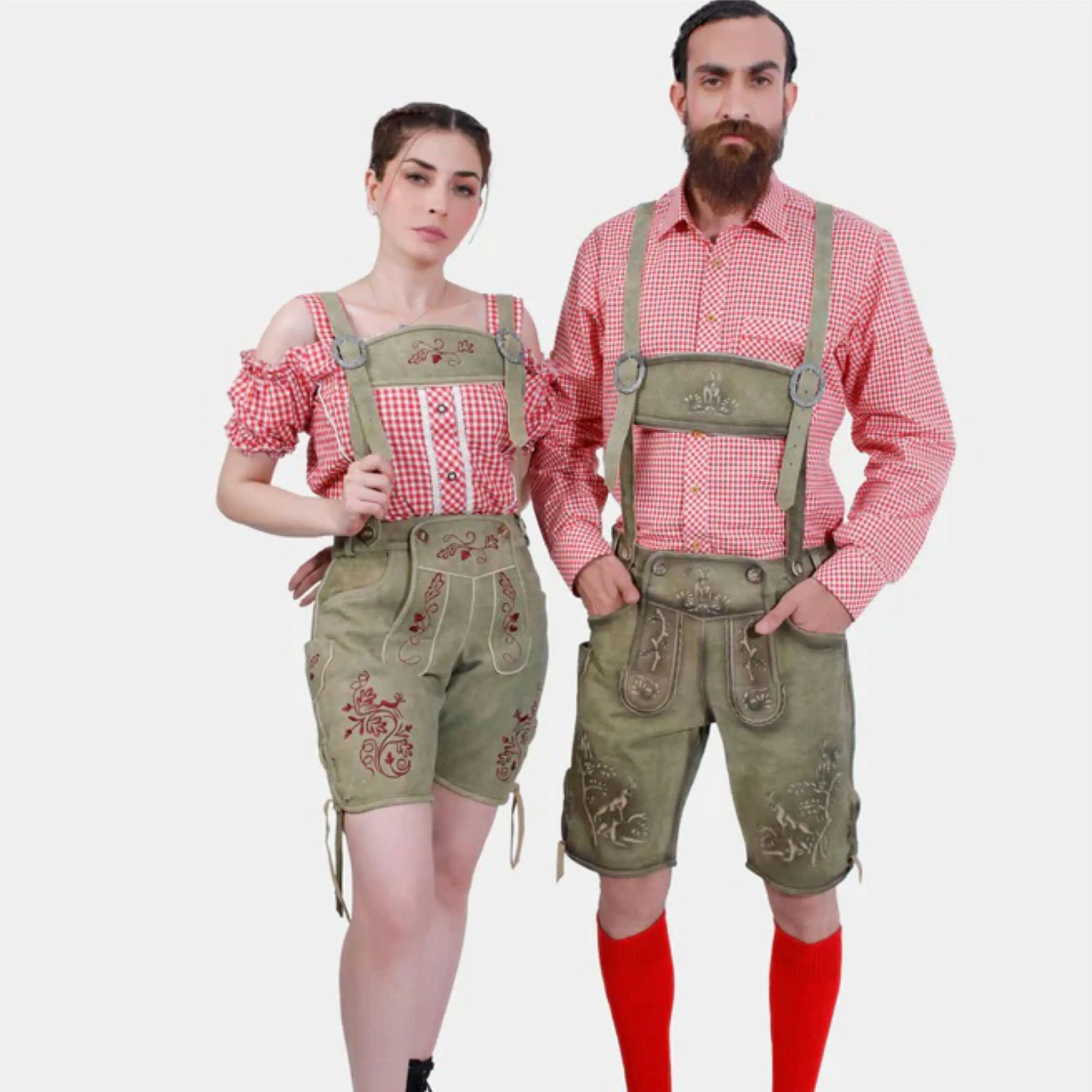 Traditional Bavarian Couple Outfit  Customizable Lederhosen and Dirndl Clothing Set for Oktoberfest and German Celebrations