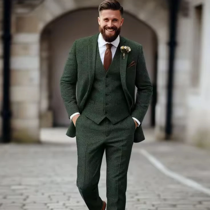 Men green tweed suit Suit Slim Fit Tuxedo For Wedding Banquet OEM ODM Wholesale Manufacturer At Best Price Made in India blazer