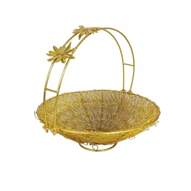 Стильная металлическая корзина для фестивалей подарочная проволочная сумка с позолоченной большой корзиной в форме багажника