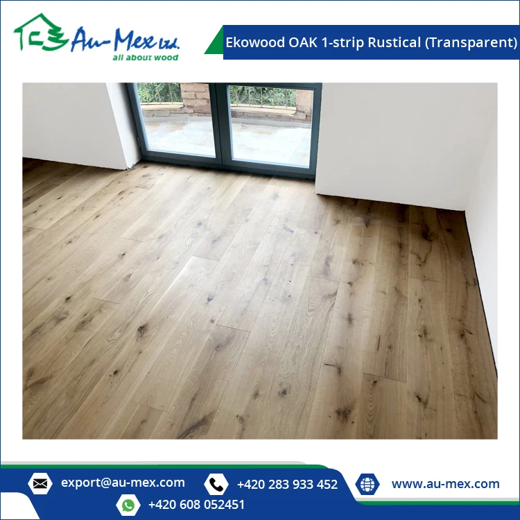 Good Quality Sturdy Built European Rustical Grade Ekowood OAK 1-strip Transparent Engineered Wood Flooring Manufacturer