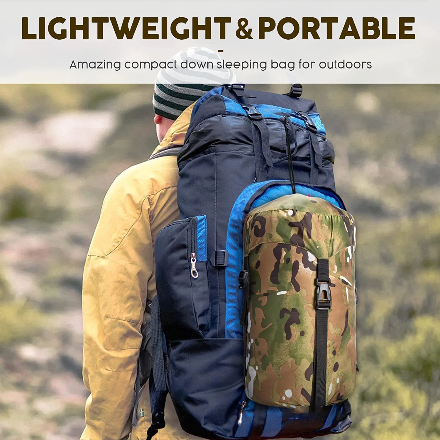 3-4 Season Waterproof Camping Mummy Hiking Cotton Sleeping Bag With Compression Sack Ultralight