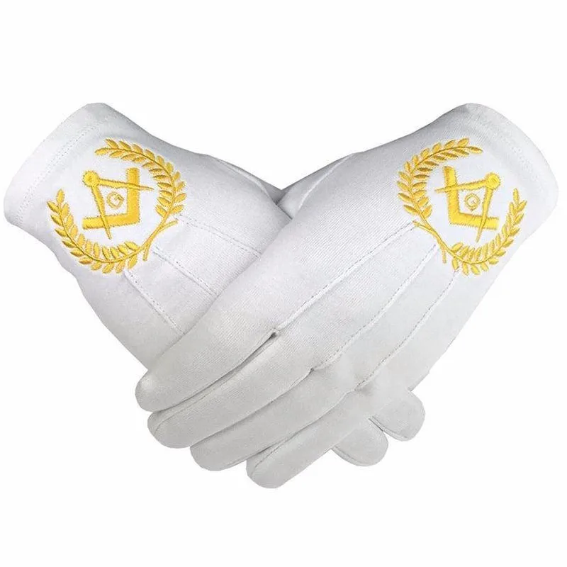 Latest Design Comfortable Masonic Regalia White Soft Leather Gloves Embroidered Logo