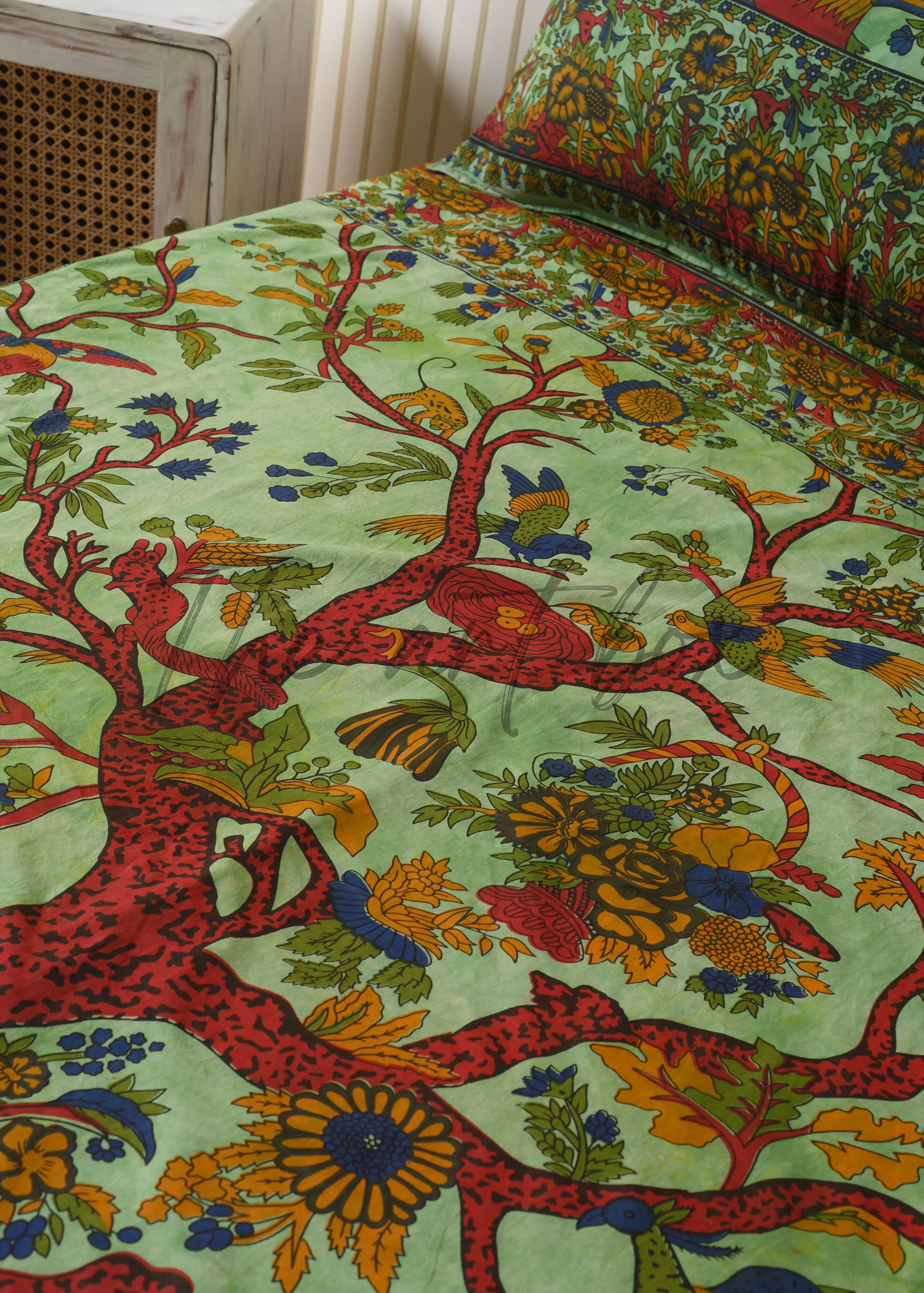 Tree Of Life Mandala Cotton Bedsheet Set With Two Pillow Cover Bedspread Bedding Set Multiple Color Bed Coverlet Mattress