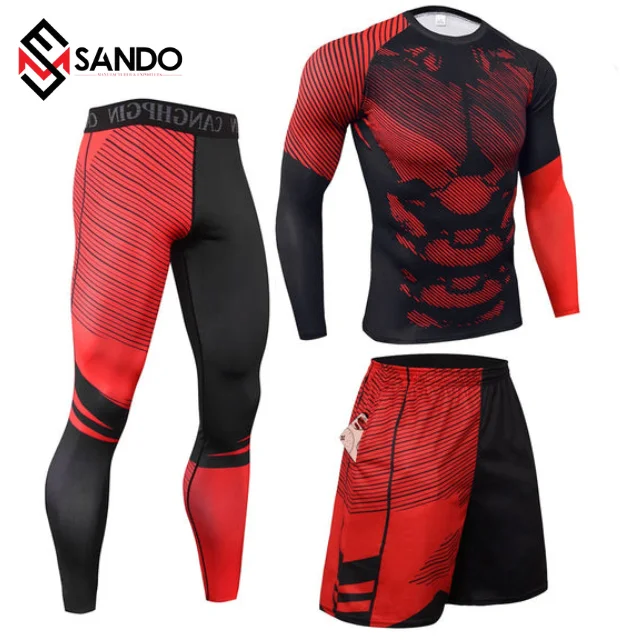 High Quality Mens Gym mma rash guard with Custom Logo Elastic Waist rash guard set pants mma shorts rash guard for men