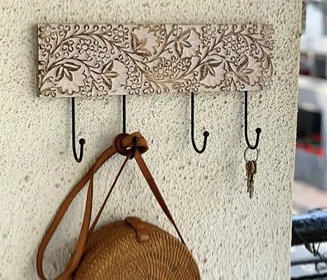 Decorative Wooden & Cast Iron Vintage Rustic Coat Hanger Wall Mounted Jacket Robe Towel Door Hook Rack Holder