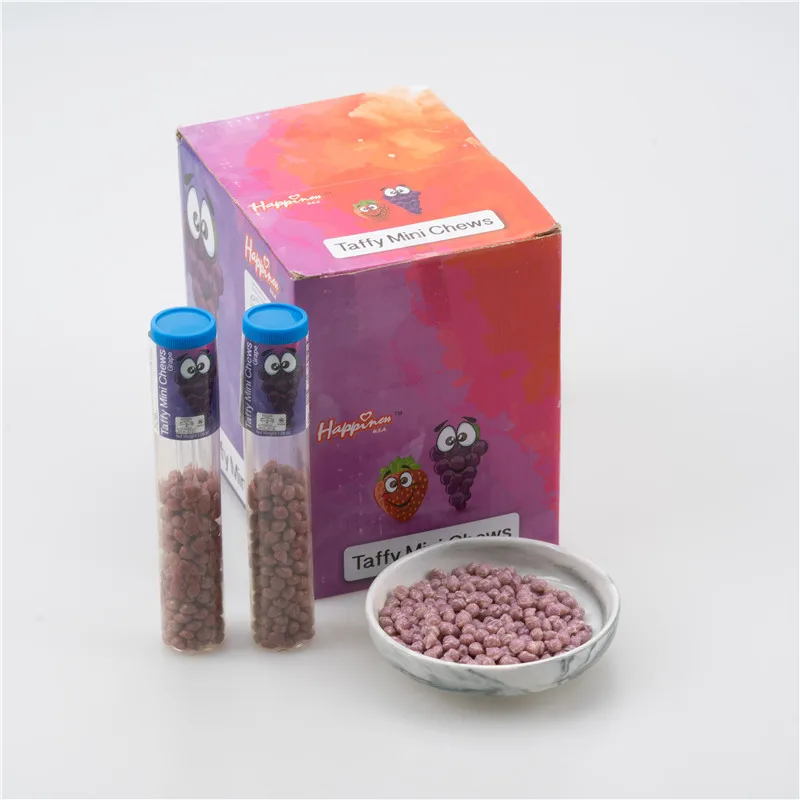 Grape mini chew in tube candy OEM Box Candy Unit Piece Packaging Food Blueberry Color Feature Container Sugar Decoration Type