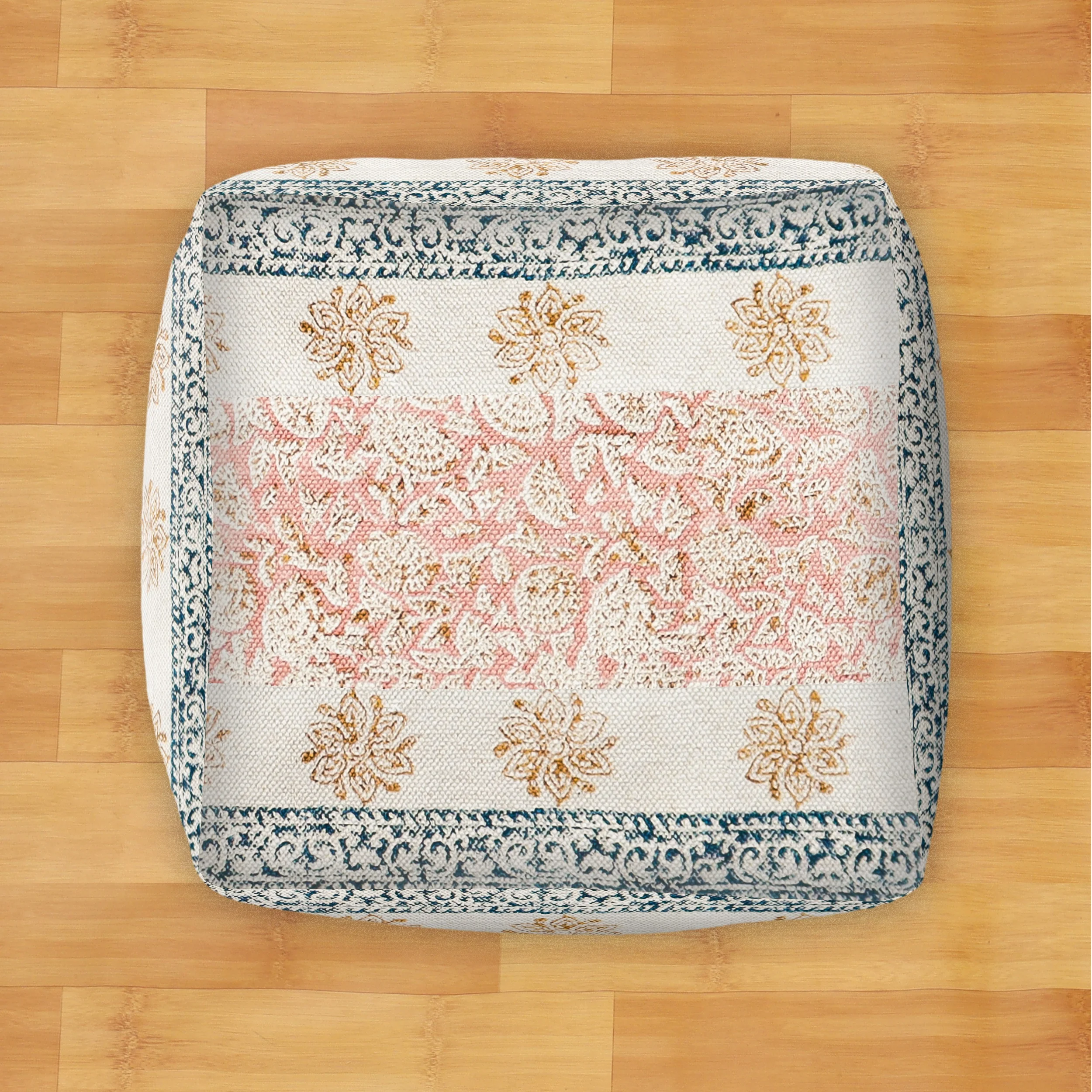 Flower Pattern Design Pouf With Great Embroidery Work and  100% Cotton Material Poufs for Living Room Decoration Decoration