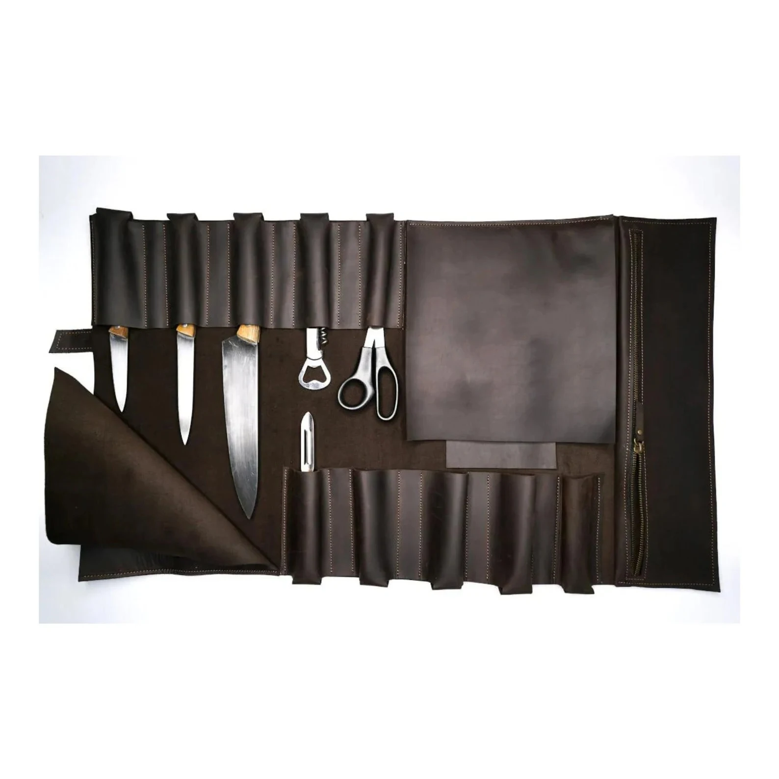 Portable Leather Tolled Electrical Technician Waxed Roll Tool Storage Bag Set Organizer LKR-0024 Customizable Knife Roll OEM