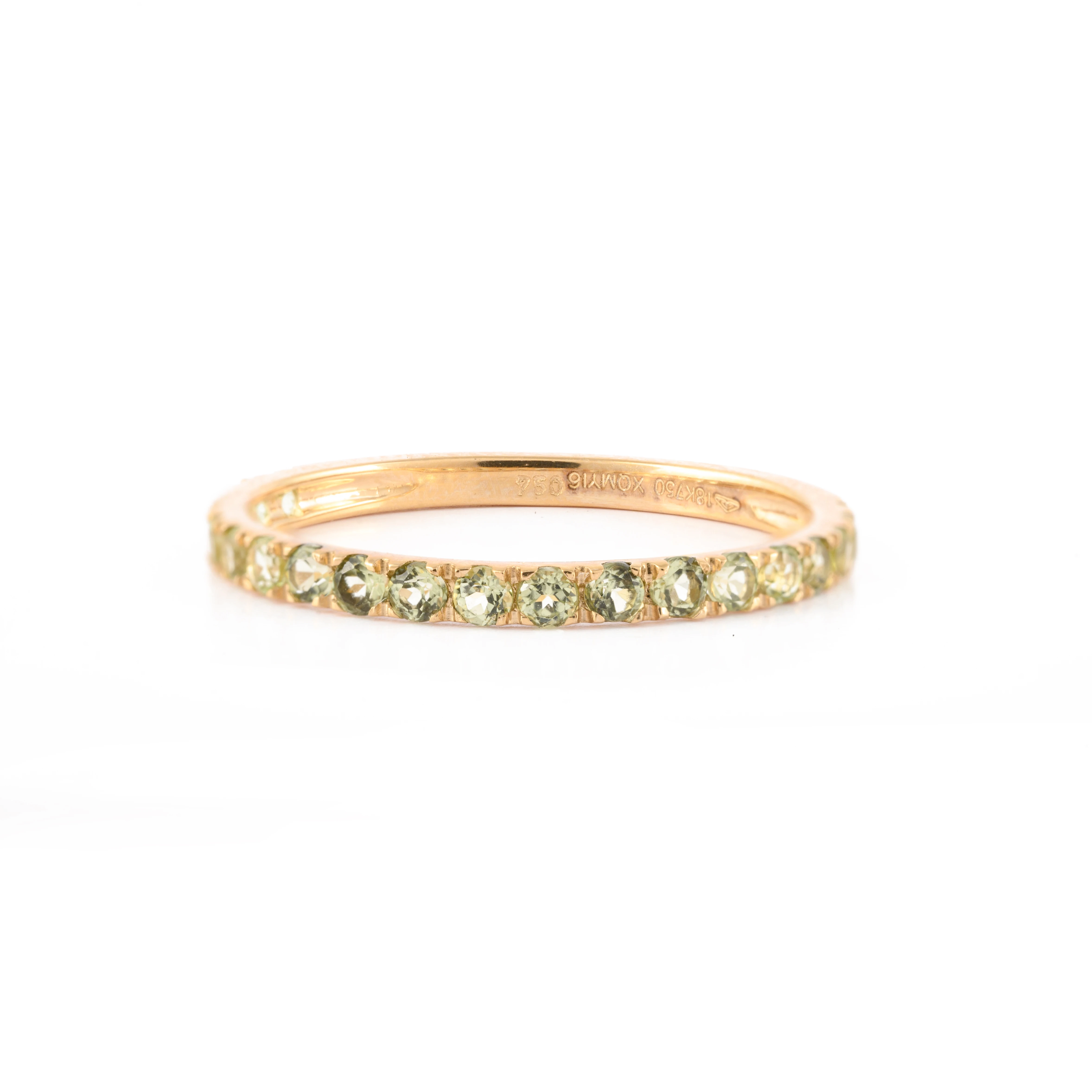 Trending Luxury Handmade 100% Authentic Natural Round Cut Peridot Half Eternity Band Ring 14K Pure Yellow Gold Gemstone Jewelry
