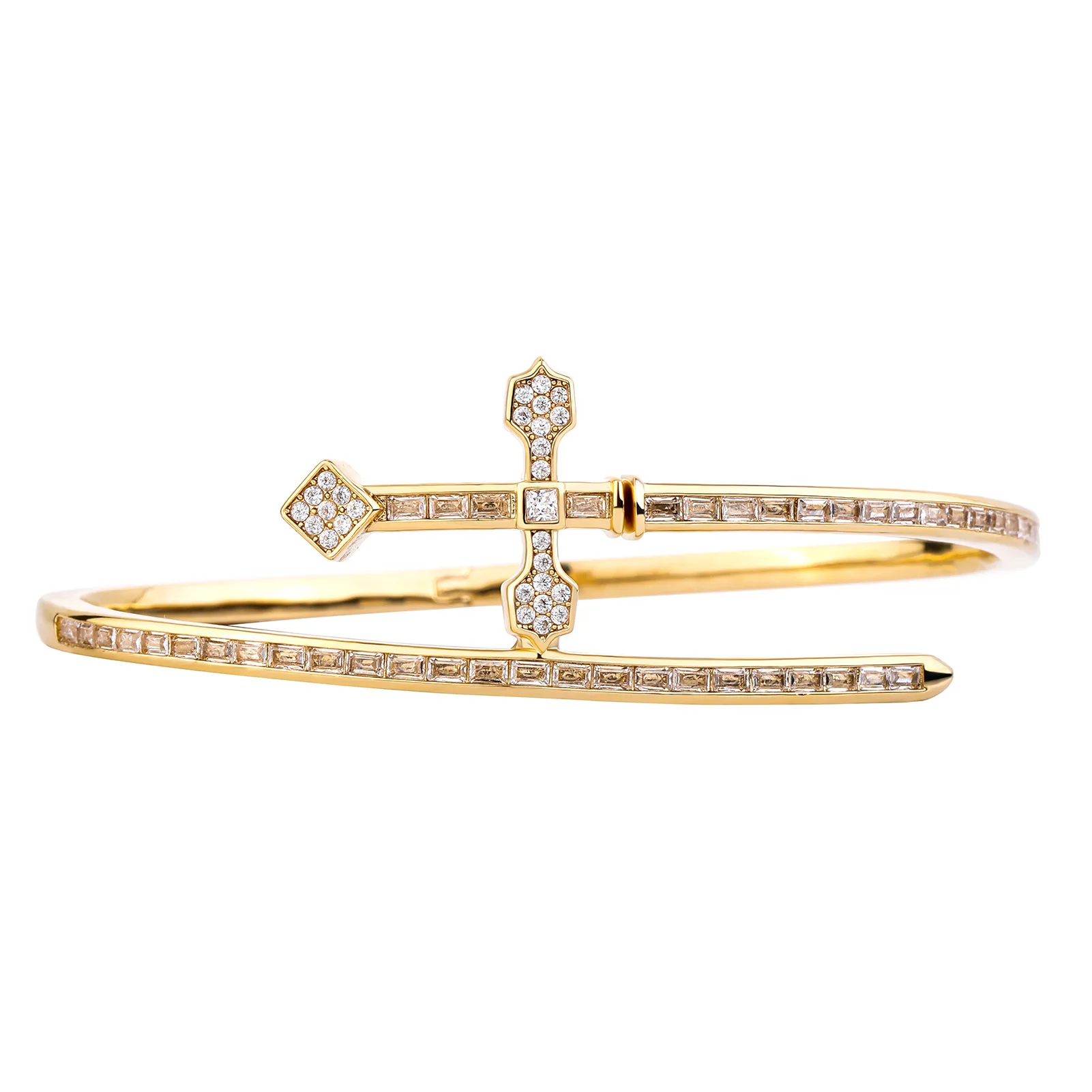 Hiphop Jewelry Metal Justice Sword Baguette Diamonds Cross Bangle