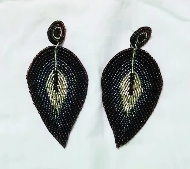 Water Melon Mardi Gras Embroidered Glass Beads Earrings