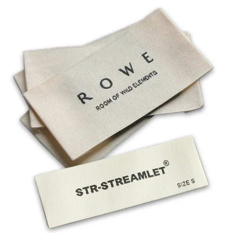 Factory main label 3d printed woven free mock up custom fold clothes woven label recycled damask tags for T shirt
