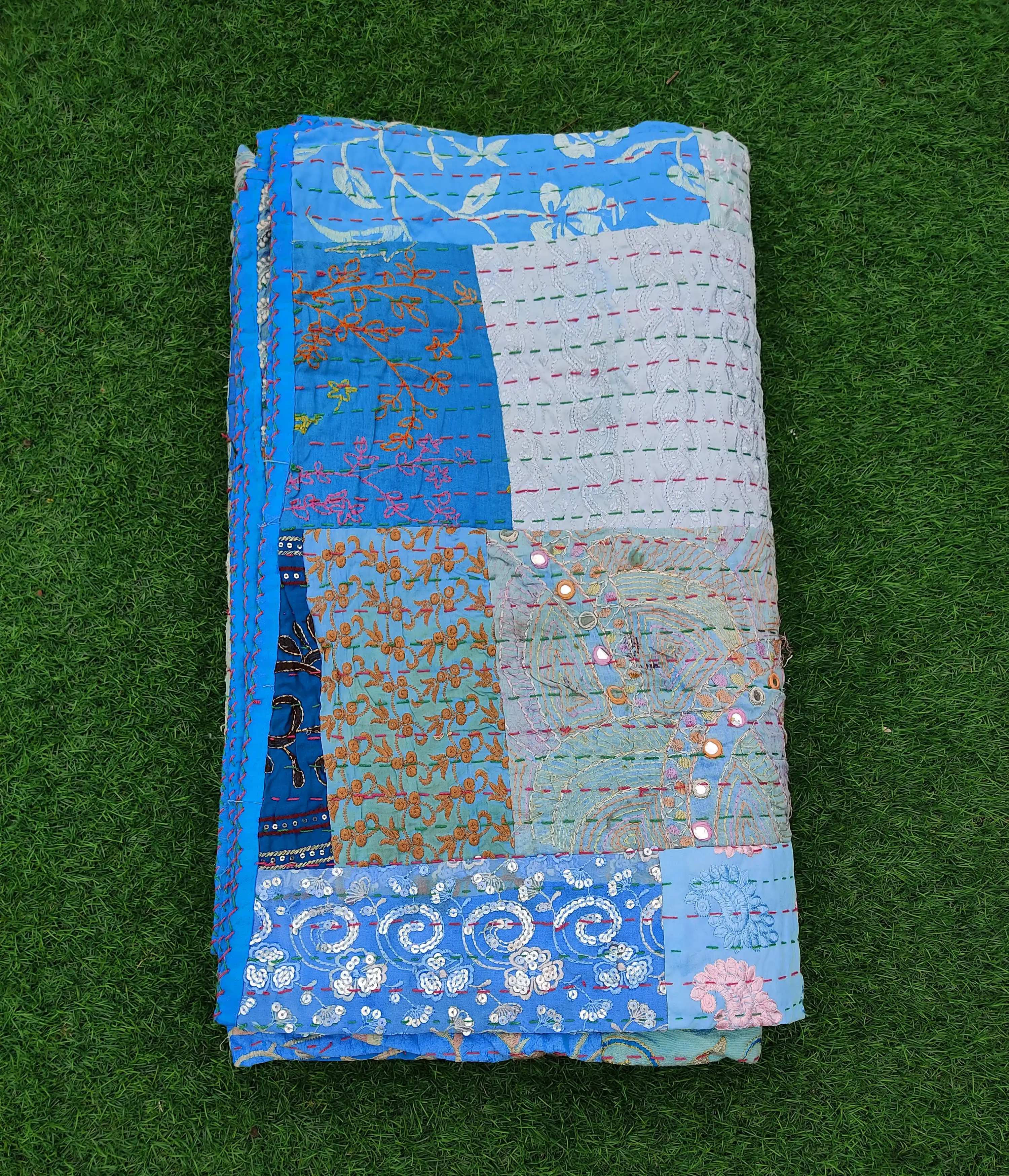 Boho Khambadiya Wholesale Lot Of Vintage Cotton Saree Patchwork Kantha Quilt Handmade Throw Reversible Blanket