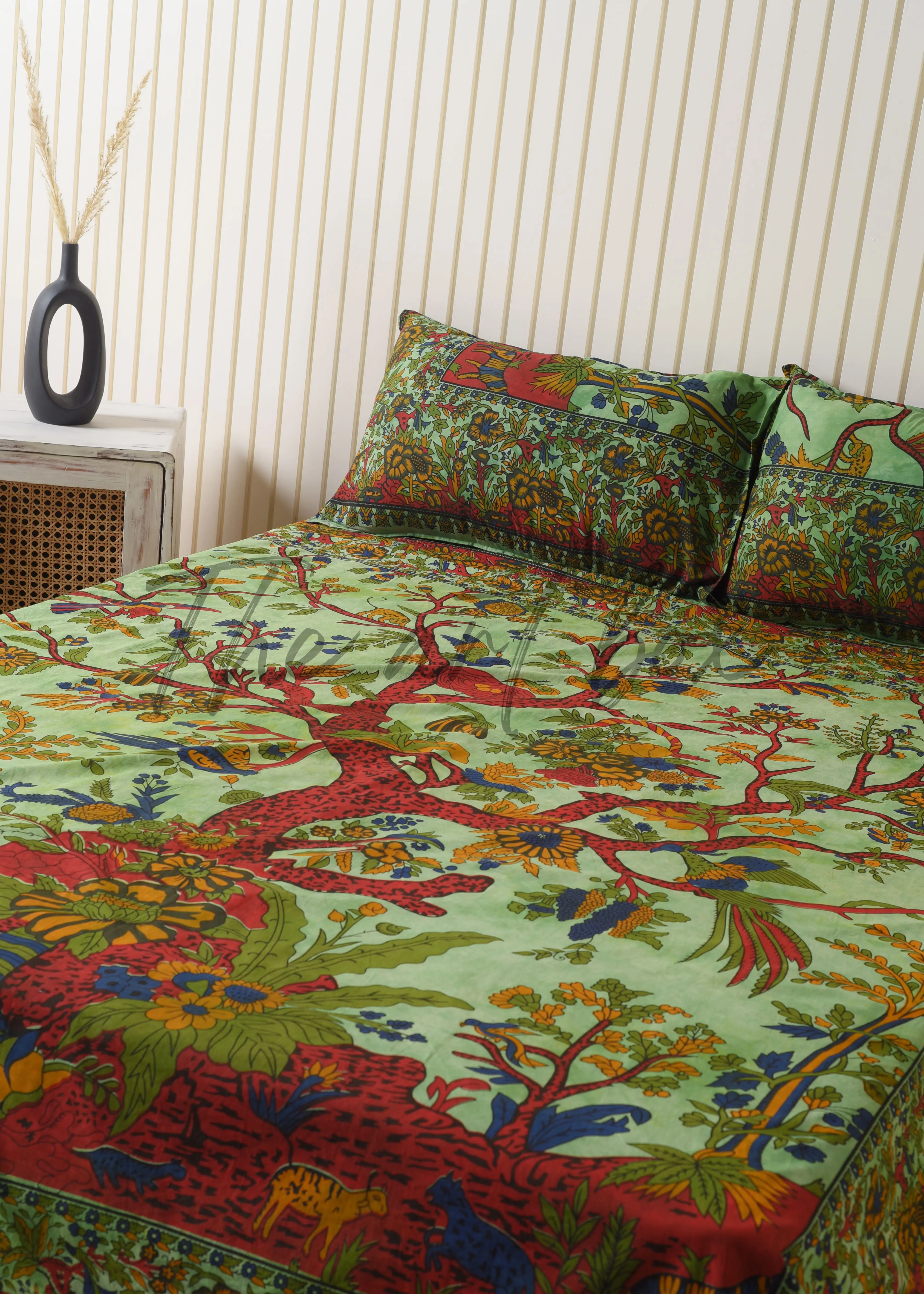 Tree Of Life Mandala Cotton Bedsheet Set With Two Pillow Cover Bedspread Bedding Set Multiple Color Bed Coverlet Mattress