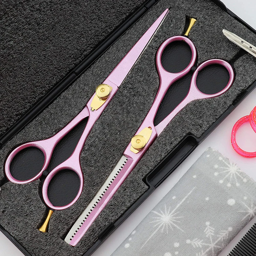 Barber Scissors Kit Baby Pink Color Coated Hair Cutting Salon Scissor Barber Thinning Shears 2 Pcs Hairdressing Set