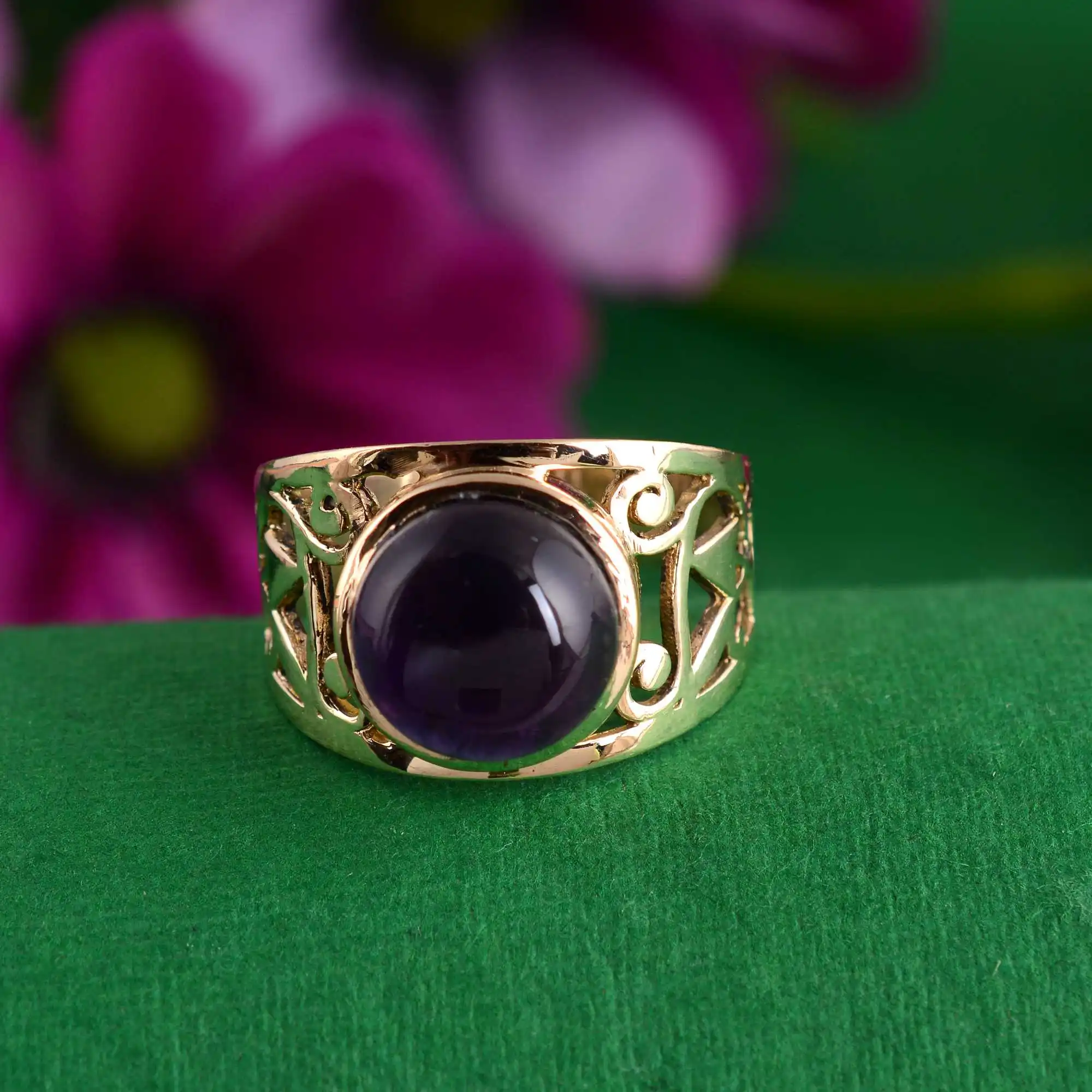 Top Quality Gemstone Amethyst Brass Handmade ring for women fashion Wedding band design Vintage Unique jewelry men gift